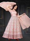 Light Pink Colour Latest Fancy Designer Festive Wear Soft Net Maslin Silk Digital Print Anakali Gown Collection 11